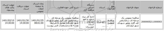 مناقصه عمومی یک مرحله ای ساماندهی کف گلزار مطهر شهدای شهر اروندکنار