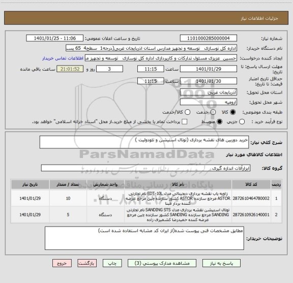استعلام خرید دوربین های نقشه برداری (توتال استیشن و تئودولیت )