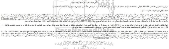 مزایده فروش یکدستگاه آپارتمان مسکونی