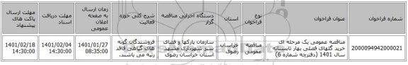 مناقصه عمومی یک مرحله ای خرید گلهای فصلی بهار تابستانه سال 1401 (دفترچه شماره 6)