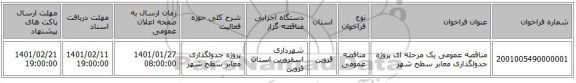 مناقصه عمومی یک مرحله ای پروژه جدولگذاری معابر سطح شهر