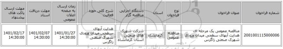 مناقصه عمومی یک مرحله ای هدایت آبهای سطحی میدان ورودی شهرک صنعتی زاگرس
