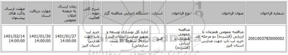 مناقصه عمومی همزمان با ارزیابی (فشرده) دو مرحله ای خرید لب تاپ جهت مدارس استان البرز