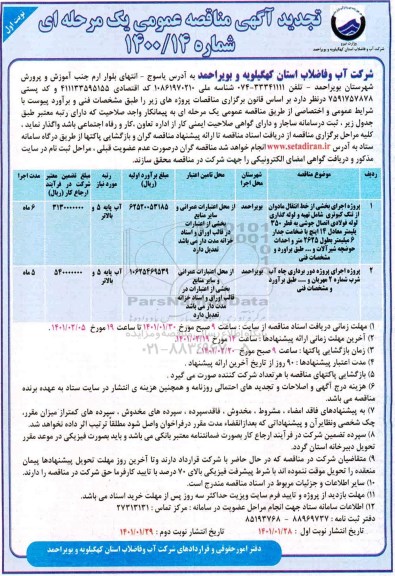 مناقصه اجرای پروژه دوربرداری چاه آب شرب 