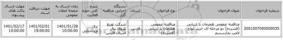 مناقصه عمومی همزمان با ارزیابی (فشرده) دو مرحله ای خرید انواع لامپ بخارسدیم