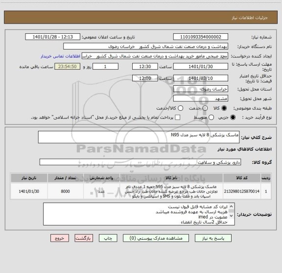 استعلام ماسک پزشکی 8 لایه سبز مدل N95 