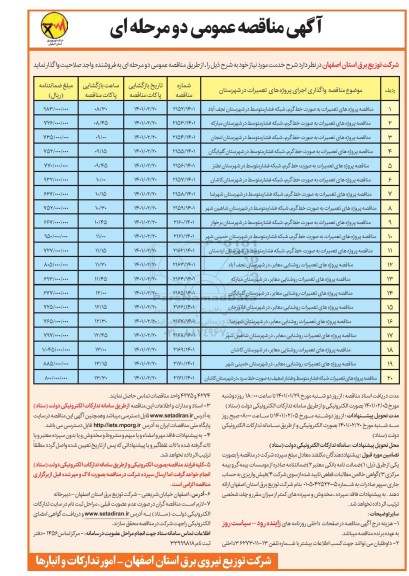 مناقصه، مناقصه عمومی پروژه های تعمیرات به صورت خط گرم، شبکه فشار متوسط... 