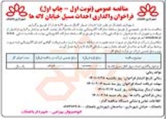 فراخوان واگذاری احداث مسیل خیابان لاله ها 