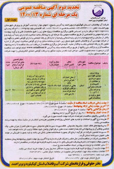 تجدید دوم مناقصه پروژه برون سپاری نگهداری و بهره برداری و حفاظت از تاسیسات و خدمات ...