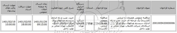 مناقصه عمومی همزمان با ارزیابی (فشرده) یک مرحله ای خرید، نصب و راه اندازی سیستم ویدئووال برای مرکز اسکادای شرکت فاضلاب تهران متکی بر تولید داخل