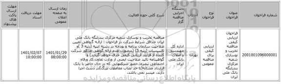 فراخوان ارزیابی کیفی مناقصه تخریب و نوسازی شعبه مرکزی بندرلنگه بانک ملی ایران