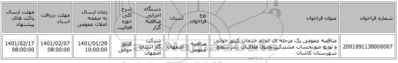 مناقصه عمومی یک مرحله ای انجام خدمات کنتور خوانی و توزیع صورتحساب مشترکین،وصول مطالبات ..در سطح شهرستان کاشان 