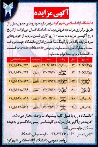 مزایده، مزایده فروش خودرو