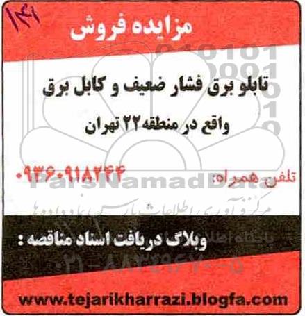مزایده فروش تابلو برق فشار ضعیف و کابل برق 