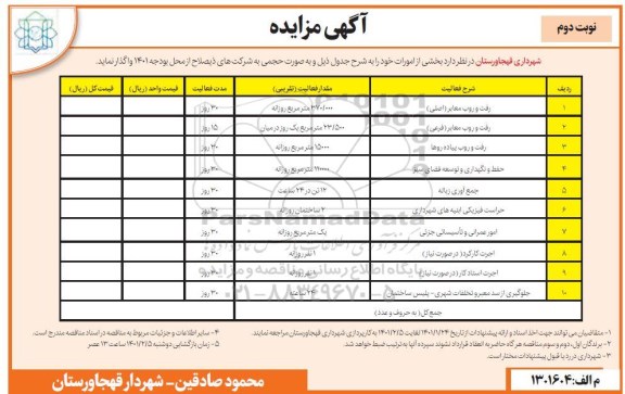 مناقصه بخشی از امورات...- نوبت دوم