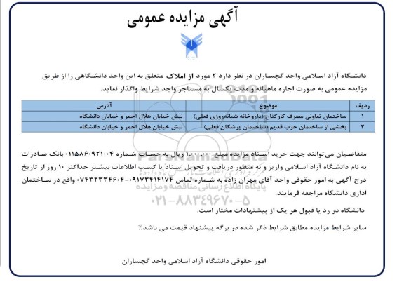 مزایده اجاره ساختمان تعاونی مصرف کارکنان...