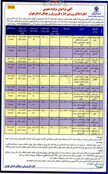 مزایده، مزایده عمومی اجاره اماکن ورزشی - نوبت دوم