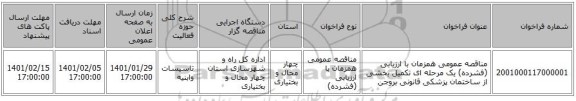 مناقصه عمومی همزمان با ارزیابی (فشرده) یک مرحله ای تکمیل بخشی از ساختمان پزشکی قانونی بروجن