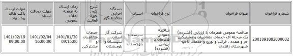 مناقصه عمومی همزمان با ارزیابی (فشرده) یک مرحله ای خدمات متقاضیان و مشترکین جز و عمده ، قرائت و توزیع و خدمات ناحیه شهرستان زاهدان