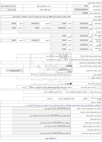 فروش املاک و واحدهای تجاری وقطعه زمین مورد مزایده متعلق به شرکت آب و فاضلاب آذربایجانشرقی 