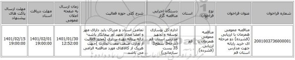مناقصه عمومی همزمان با ارزیابی (فشرده) دو مرحله ای خرید رایانه جهت مدارس استان قم