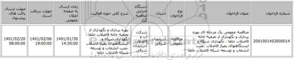 مناقصه عمومی یک مرحله ای بهره برداری و نگهداری از تصفیه خانه فاضلاب جلفا ، نگهداری شبکه و ایستگاههای پمپاژ فاضلاب ،نصب انشعاب و توسعه شبکه فاضلاب جلفا