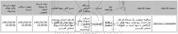مناقصه عمومی یک مرحله ای فاز اول احداث پنج واحد سوله های کارگاهی با دیوار آجری در شهرک صنعتی هرسین