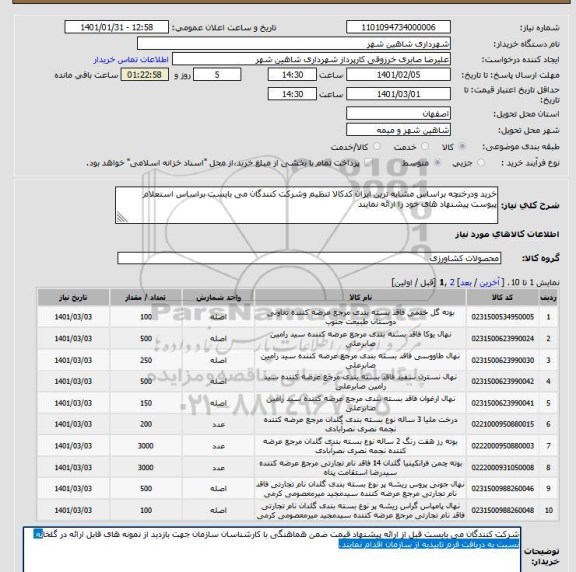 استعلام خرید ودرختچه براساس مشابه ترین ایران کدکالا تنظیم وشرکت کنندگان می بایست براساس استعلام پیوست پیشنهاد های خود را ارائه نمایند 