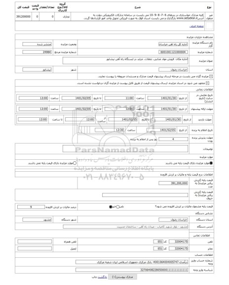 مزایده ، اجاره مکان  فروش مواد غذایی، تنقلات، جراید در ایستگاه راه آهن نیشابور