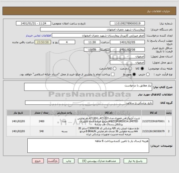 استعلام نیاز مطابق با درخواست