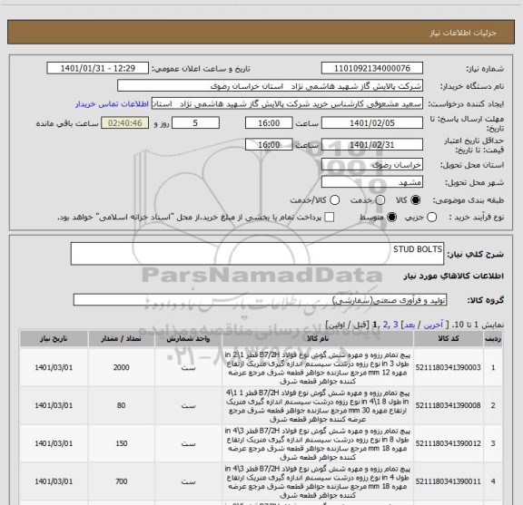 استعلام STUD BOLTS