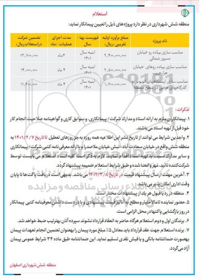استعلام مناسب سازی پیاده رو خیابان ....