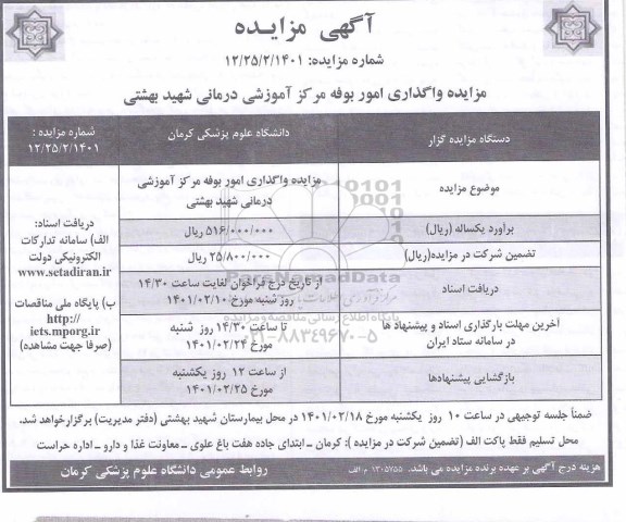 مزایده، مزایده واگذاری امور بوفه