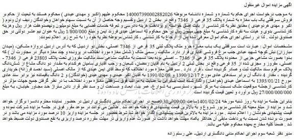 مزایده فروش سرقفلی یک باب مغازه 