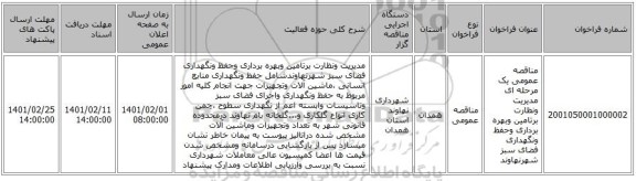 مناقصه عمومی یک مرحله ای مدیریت ونظارت برتامین وبهره برداری وحفظ ونگهداری فضای سبز شهرنهاوند