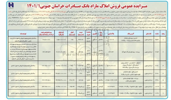 مزایده فروش 7فقره املاک با کاربری مسکونی تجاری