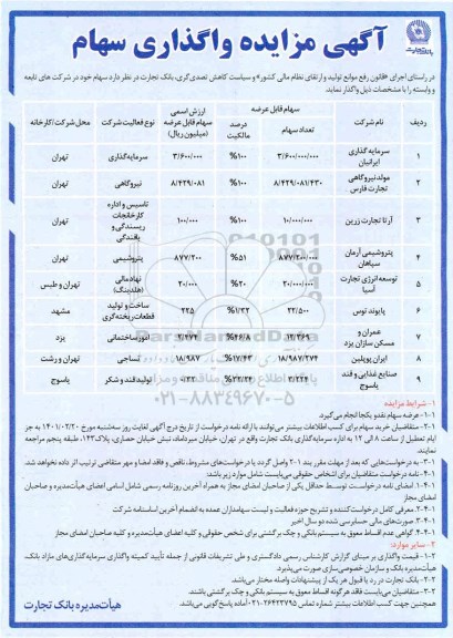 مزایده، مزایده واگذاری سهام 