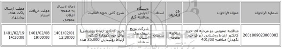 مناقصه عمومی دو مرحله ای خرید کانکتور ارتباط روشنایی (یراق خود نگهدار) مناقصه 401/03