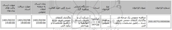 مناقصه عمومی یک مرحله ای واگذاری کارهای حجمی تعریف شده ...)طبق مشخصات و برآورد فنی