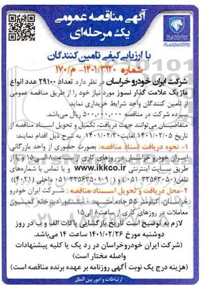  مناقصه، مناقصه تعداد 29100 عدد انواع ماژیک علامت گذار نسوز 