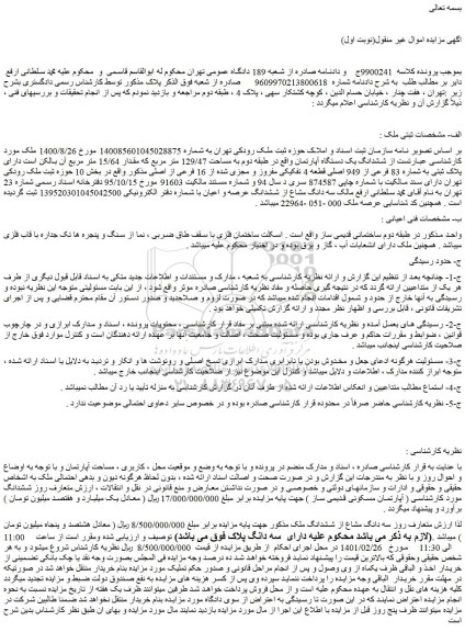 مزایده فروش  ششدانگ یک دستگاه آپارتمان 