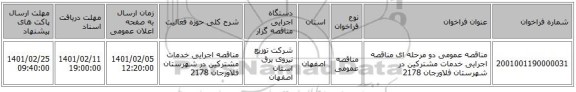 مناقصه عمومی دو مرحله ای مناقصه  اجرایی خدمات مشترکین  در شهرستان فلاورجان 2178