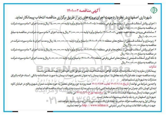مناقصه اجرای روکش آسفالت قسمتی از سطح معابر فرعی ...