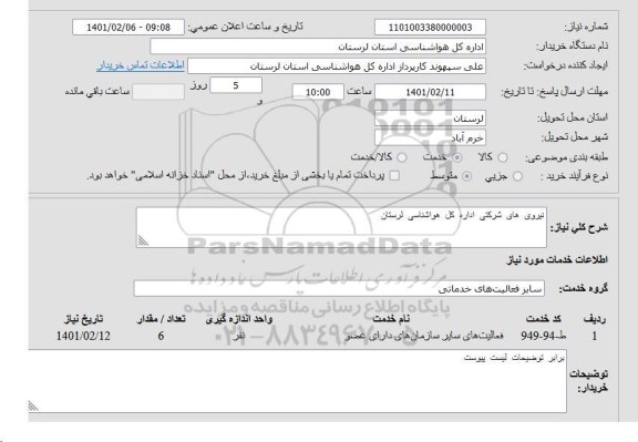 استعلام نیروی های شرکتی اداره کل هواشناسی لرستان