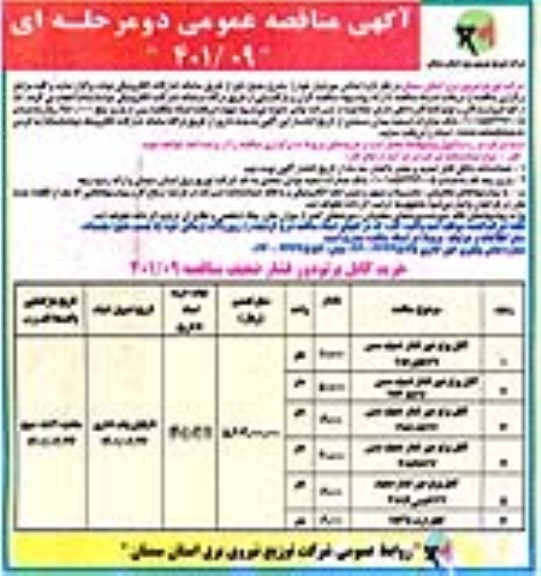 مناقصه خرید کابل پرتودور فشار ضعیف