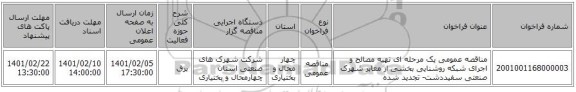 مناقصه عمومی یک مرحله ای تهیه مصالح و اجرای شبکه روشنایی بخشی از معابر شهرک صنعتی سفیددشت- تجدید شده