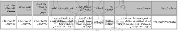 مناقصه عمومی یک مرحله ای اجرای آسفالت  طرح هادی روستاهای کووه  و رودشور  از توابع شهرستان بندرعباس