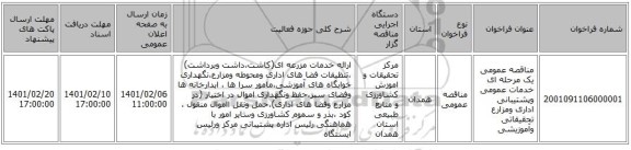 مناقصه عمومی یک مرحله ای خدمات عمومی وپشتیبانی اداری ومزارع تحقیقاتی وآموزیشی