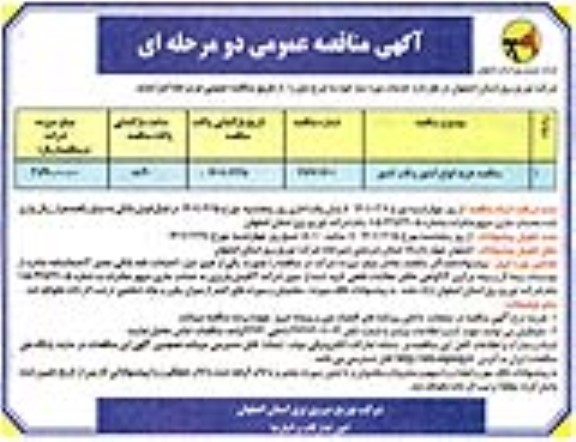 مناقصه خرید انواع کنتور و قاب کنتور 	