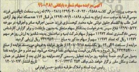 مزایده تعداد 11972 سهم از سهام شرکت ابنیه و ساختمان پدیده شاندیز 